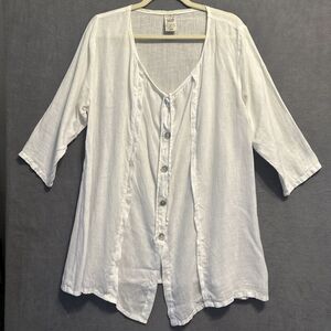 Match‎ Point Linen Button Up Tunic Top Size L White Beachy Coastal Lagenlook USA